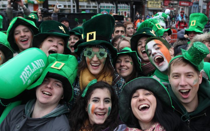 Revellers attend St Patrick's Day festivities in Dublin on March 17, 2013. More than 100 parades are being held across Ireland to mark St Patrick's Day, the feast day of the patron saint of Ireland, with up to 650,000 spectators expected to attend the parade in Dublin. Ireland has high hopes that the festivities will bring a much-needed boost to the economy. AFP PHOTO/ PETER MUHLY (Photo credit should read PETER MUHLY/AFP/Getty Images)